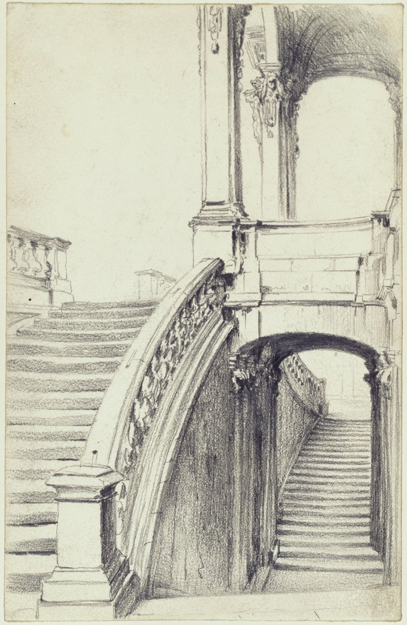 De bovenste trap van het Wallpavillon in de Zwinger in Dresden door Adolph Menzel