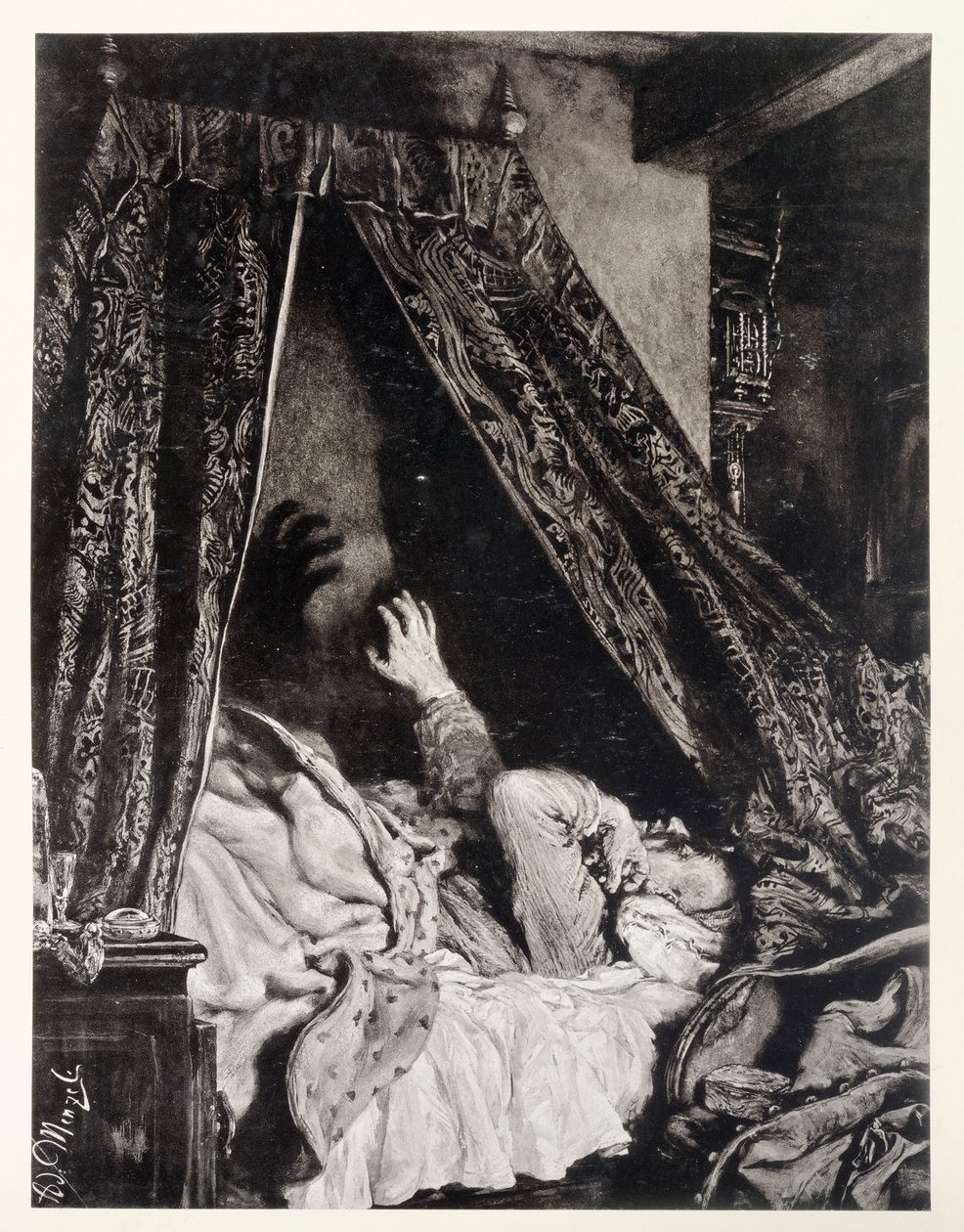 Adams pijnlijke droom, bij "De gebroken kruik" van Heinrich von Kleist door Adolph Menzel