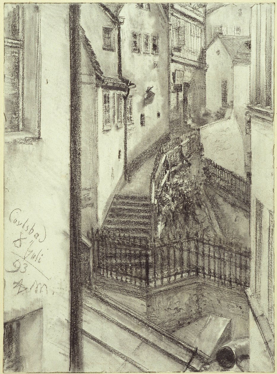 De Stiegengasse in Karlsbad door Adolph Menzel