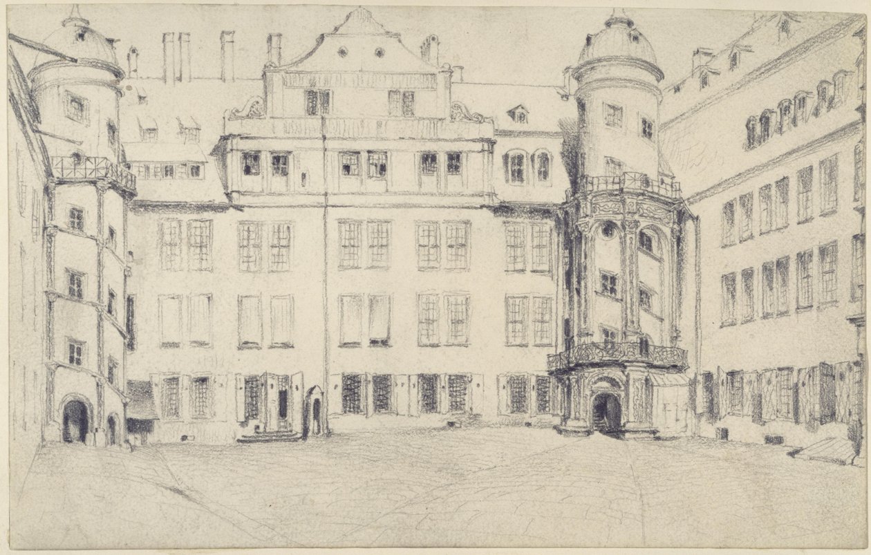 De westzijde van de grote binnenplaats van het kasteel in Dresden door Adolph Menzel