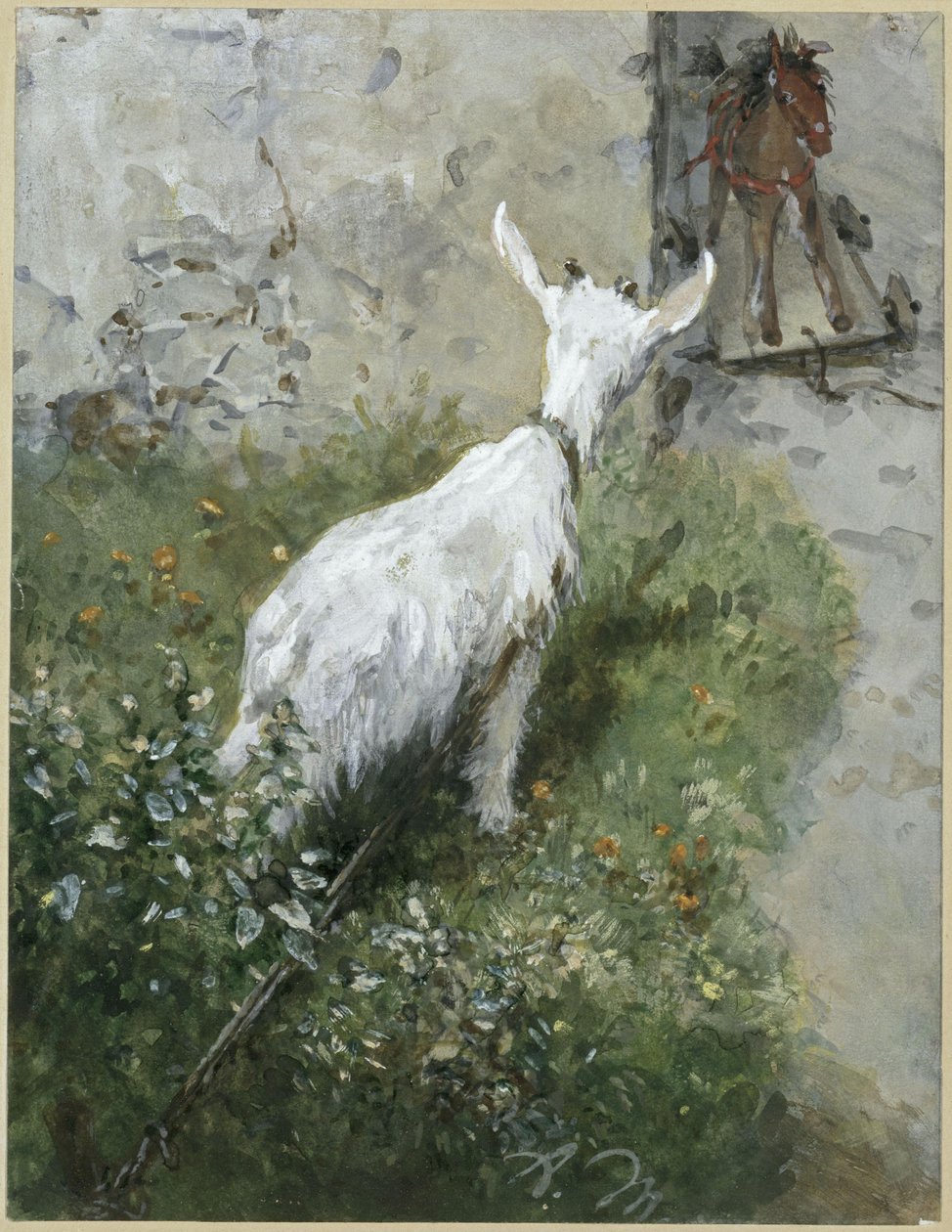 De geit en het houten paardje. Uit het „Kinderalbum“ door Adolph Menzel