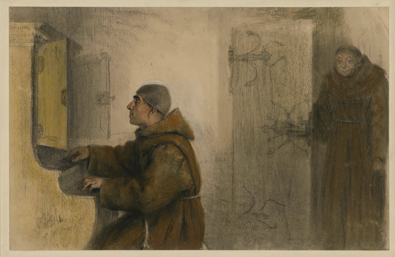 Een blinde monnik die orgel speelt door Adolph Menzel