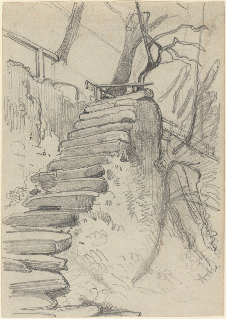 Trap van Stenen Treden in een Tuin door Adolph Menzel