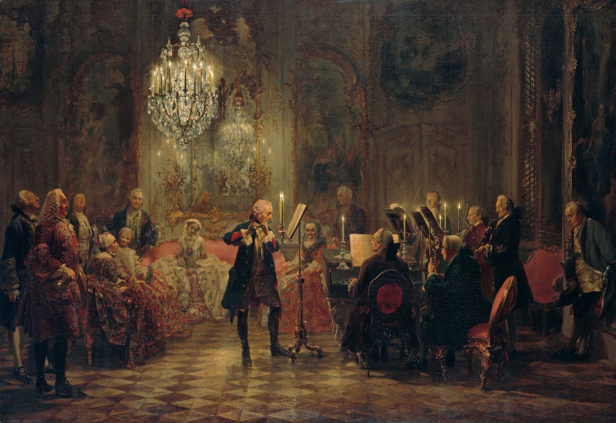 Fluitconcert met Frederik de Grote in Sanssouci door Adolph Menzel