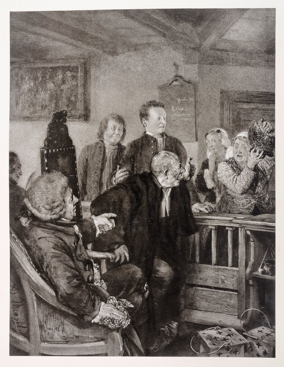 De aanklacht van mevrouw Marthes tegen Heinrich von Kleist, „De gebroken kruik“ door Adolph Menzel
