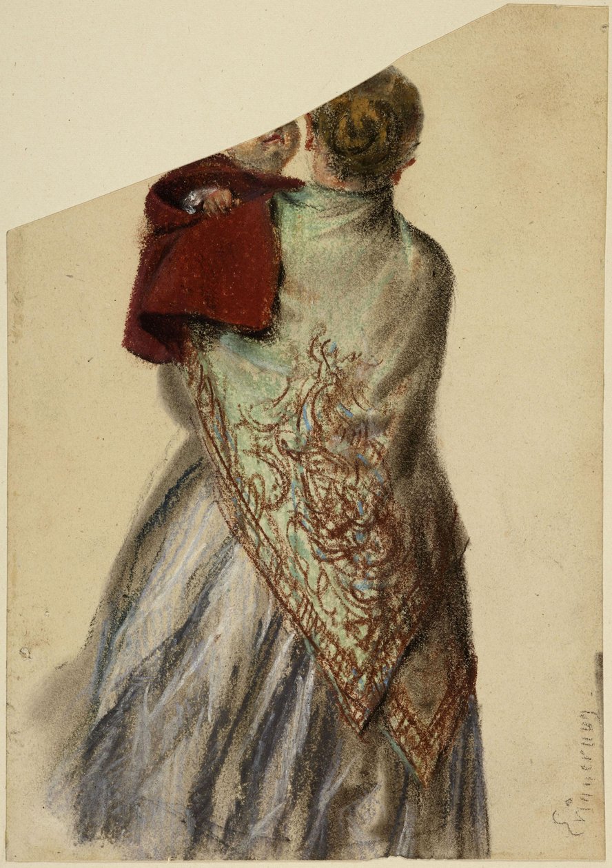 Vrouw met een peuter op de arm door Adolph Menzel
