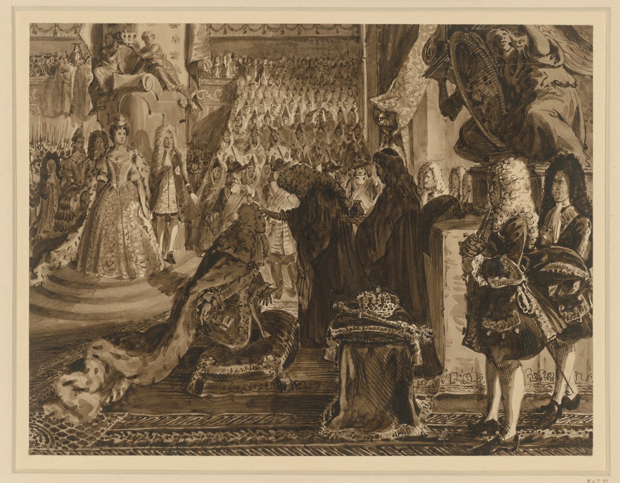 Frederik I, koning van Pruisen, gezalfd te Königsberg op 18 januari 1701. Ontwerp voor de „Memorabilia uit de Brandenburgs-Pruisische geschiedenis” door Adolph Menzel