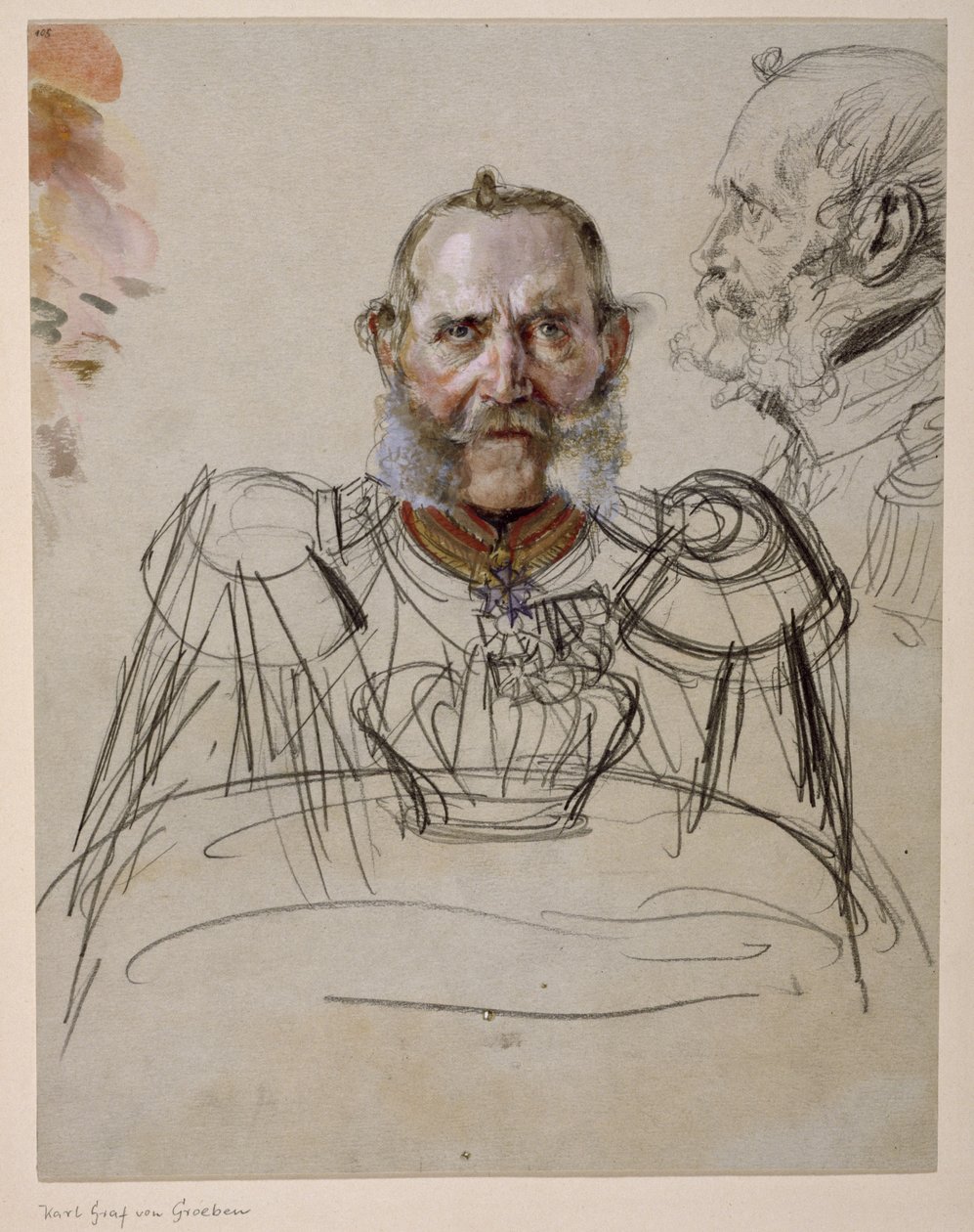 Generaal Karl graaf von der Groeben. Studie voor het schilderij “Kroning van Wilhelm I in Königsberg” door Adolph Menzel