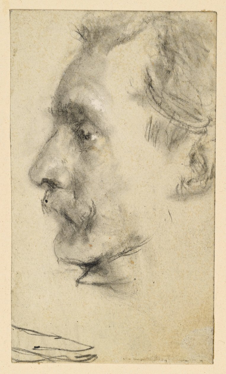 Gezichtsprofiel van een man met een snor door Adolph Menzel