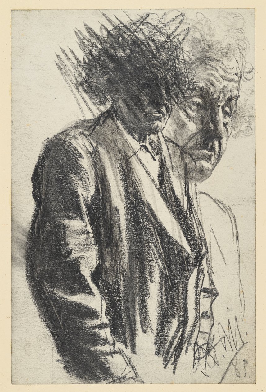 Halfbeeld van een oude man (het hoofd is weggegooid), het gezicht herhaald door Adolph Menzel