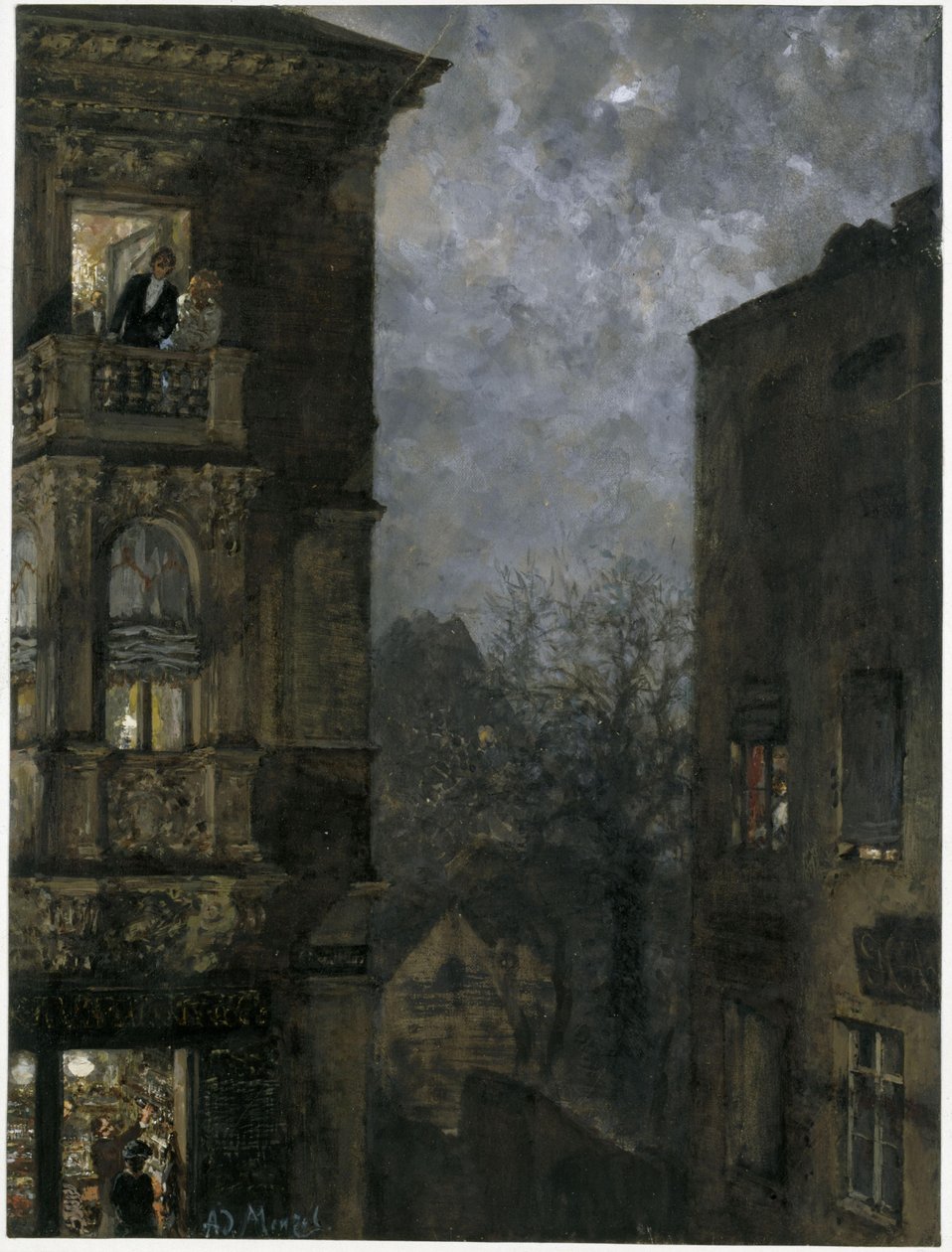 Een hoekje van het huis bij maanlicht. Uit het „Kinderalbum“ door Adolph Menzel