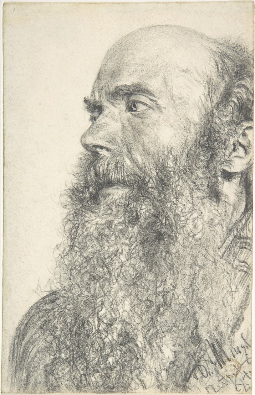 Hoofd van een bebaarde man door Adolph Menzel