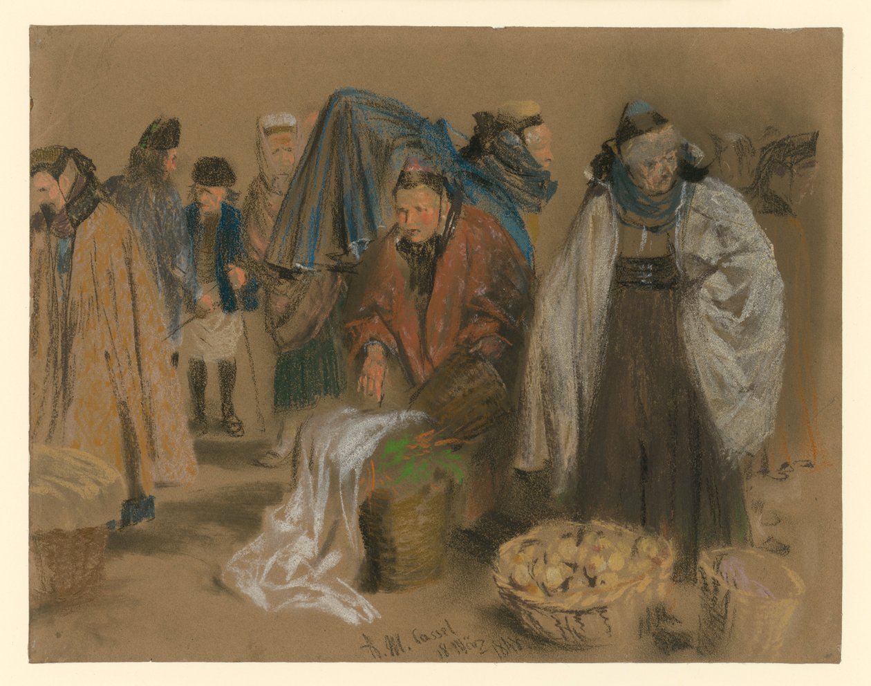 Boeren uit Hessen op de markt in Kassel door Adolph Menzel