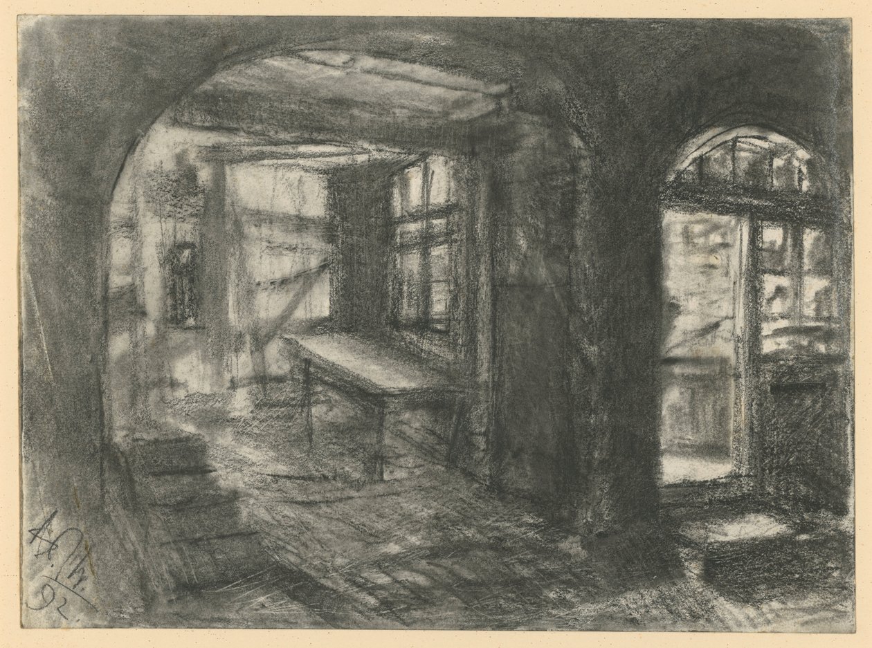 Interieur van een boerderij door Adolph Menzel