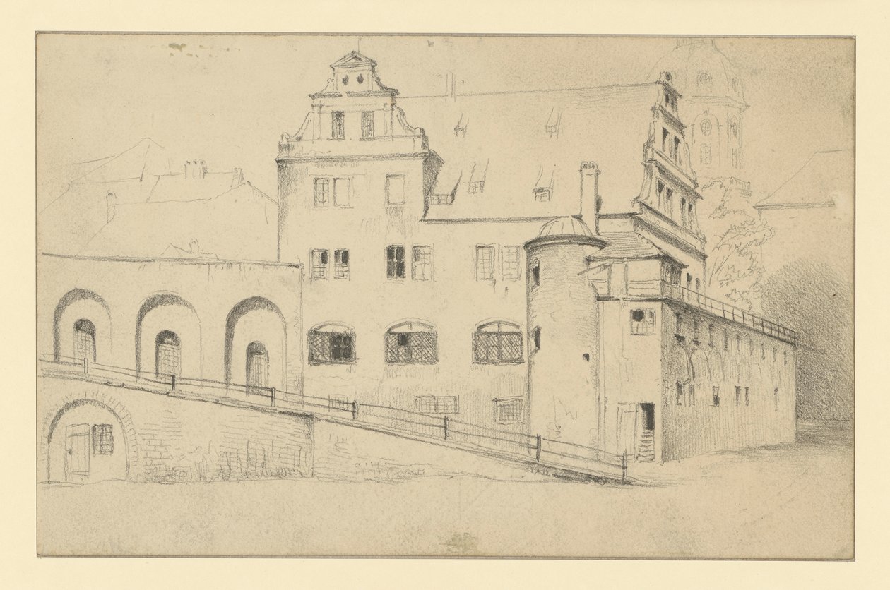 Kanselarijgebouw in Dresden, gezien vanaf de Stallhof door Adolph Menzel