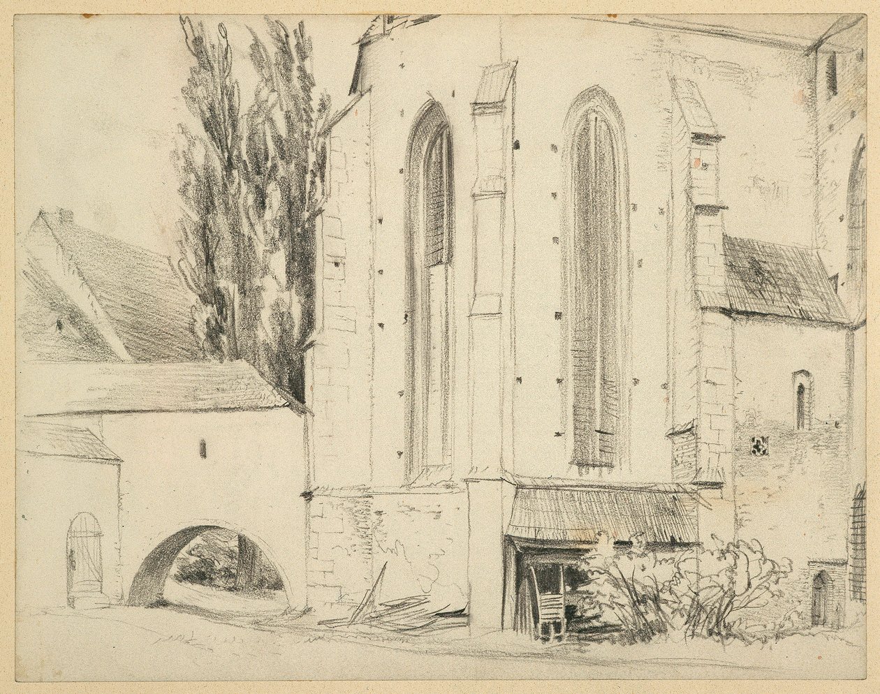 De katholieke parochiekerk St. Martin in Jauer, gezien vanuit het noordoosten door Adolph Menzel