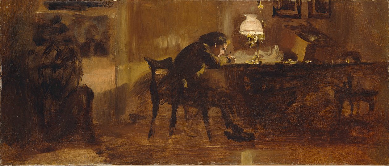 Jongen aan het bureau door Adolph Menzel