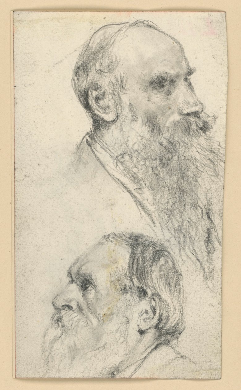 Het hoofd van een oudere man met een baard, naar rechts en naar links door Adolph Menzel