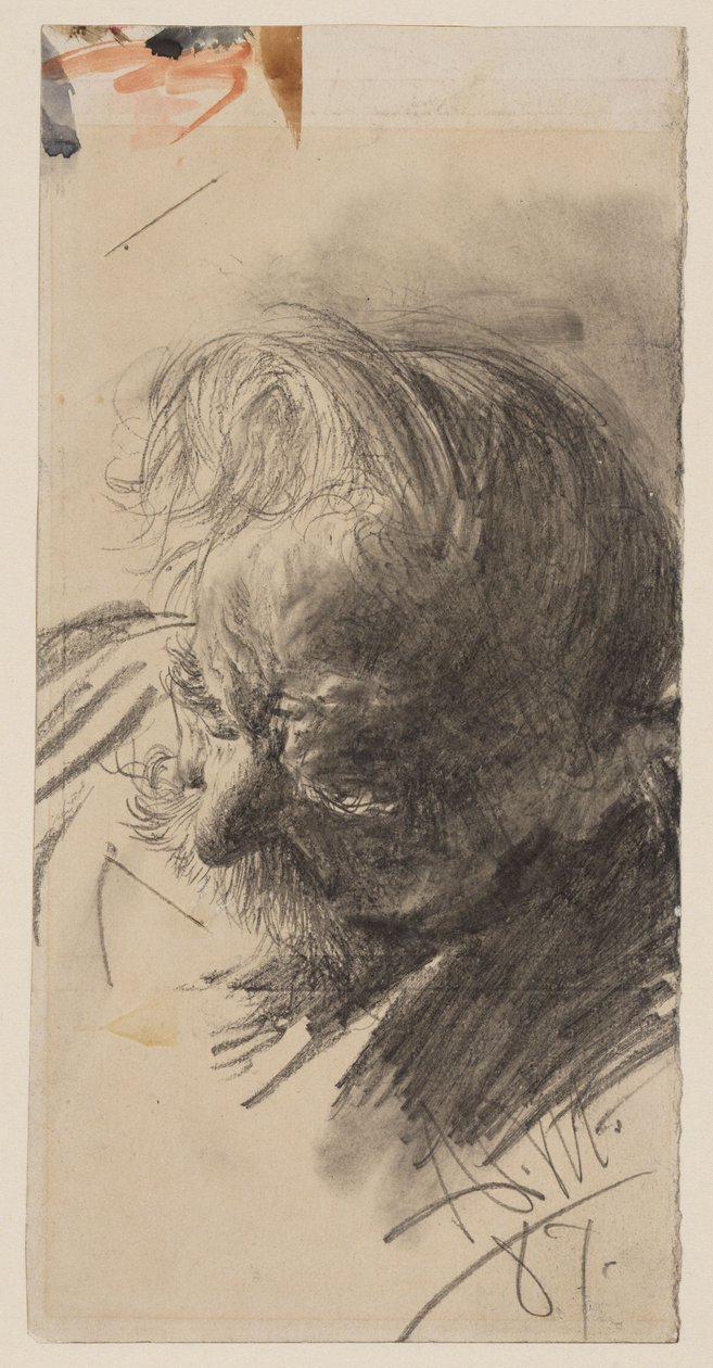 Hoofdstudie van een bebaarde oude man door Adolph Menzel