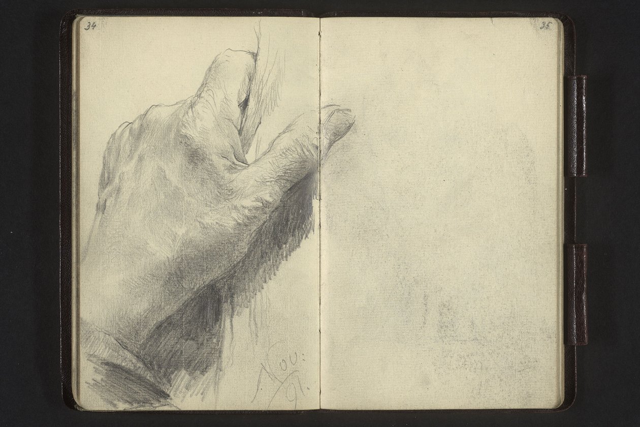 De linkerhand raakt een voorwerp aan door Adolph Menzel