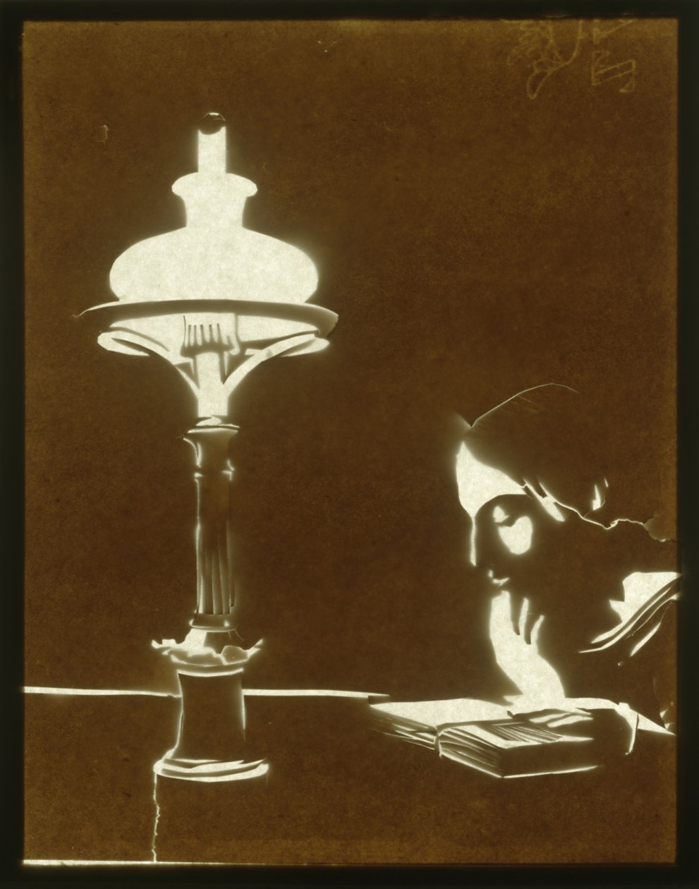 Meisje dat bij het licht van een lamp zit te lezen door Adolph Menzel