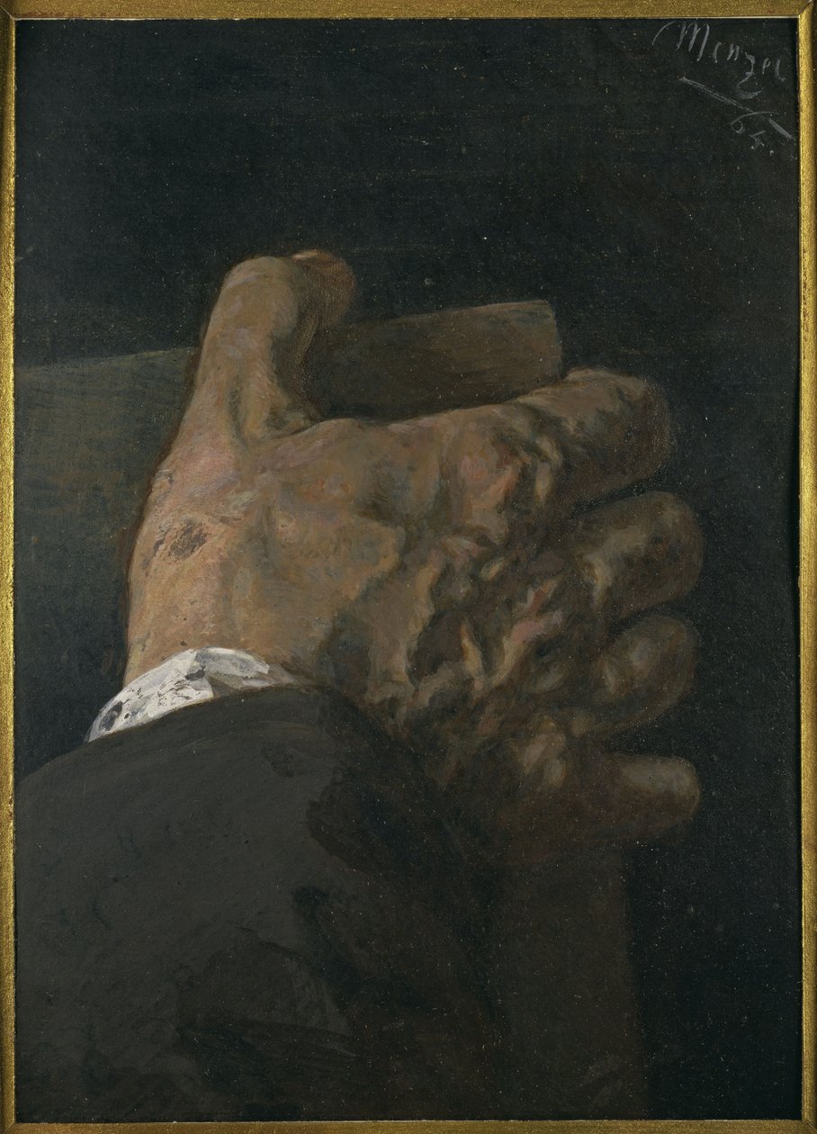 Mannelijke hand die een paneel vasthoudt door Adolph Menzel