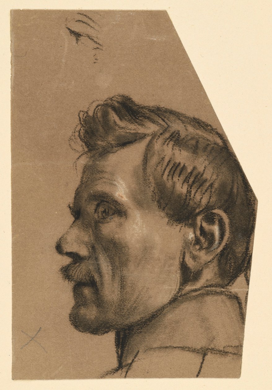 Mannenhoofd met snor, in profiel naar links door Adolph Menzel