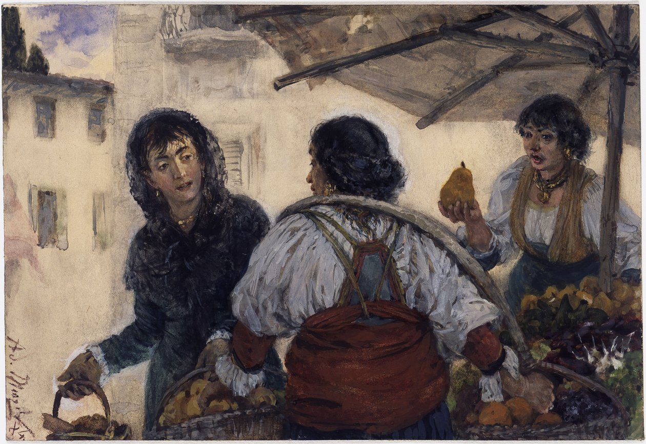Marktscène in Verona door Adolph Menzel