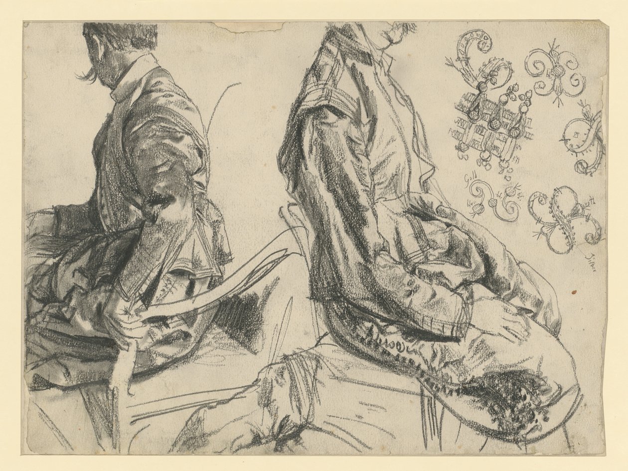 Model in het ceremoniële gewaad van keurvorst Johann Georg I van Saksen, weergegeven vanuit twee gezichtspunten, Historisch Museum, Dresden door Adolph Menzel