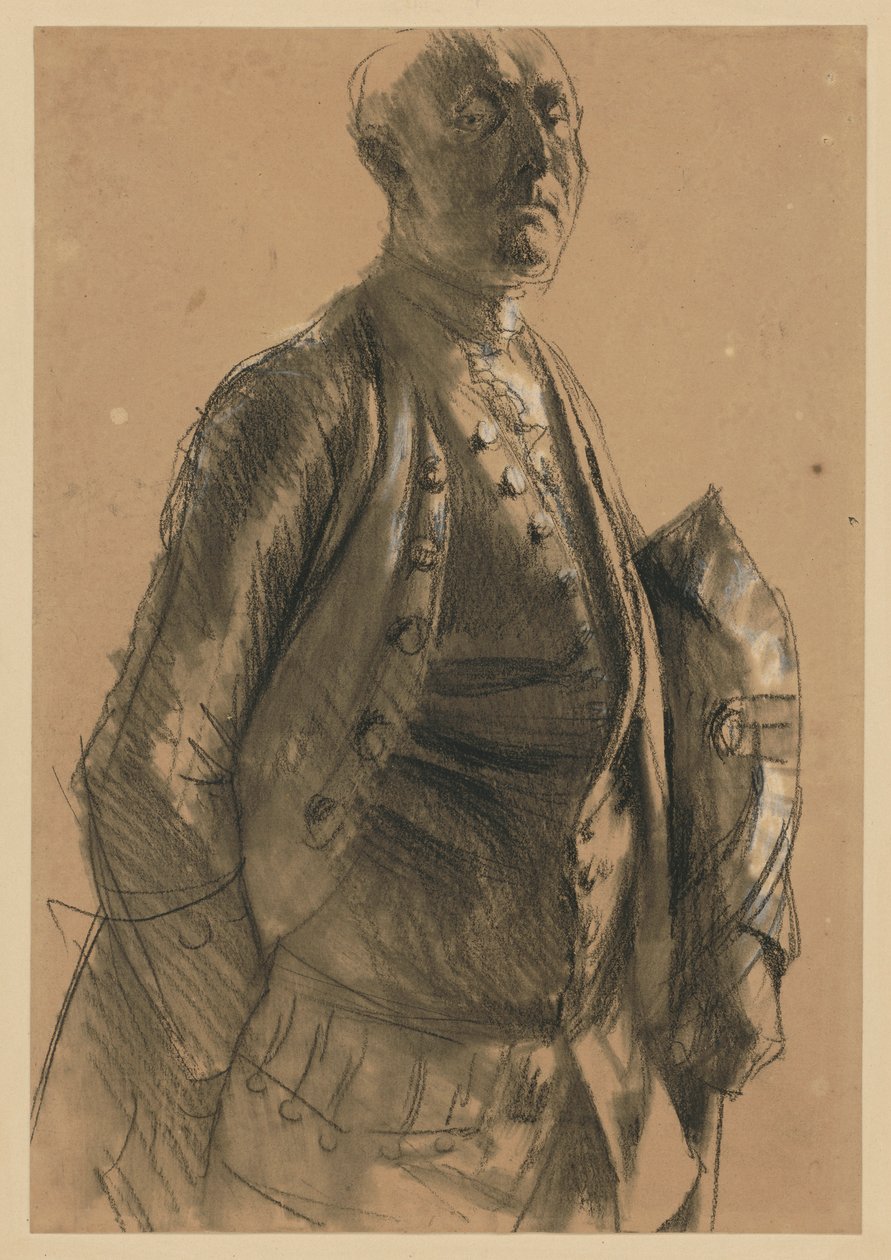 Modelstudie voor Maupertuis. Voorstudie voor het schilderij „Fluitconcert van Frederik de Grote in Sanssouci“ door Adolph Menzel