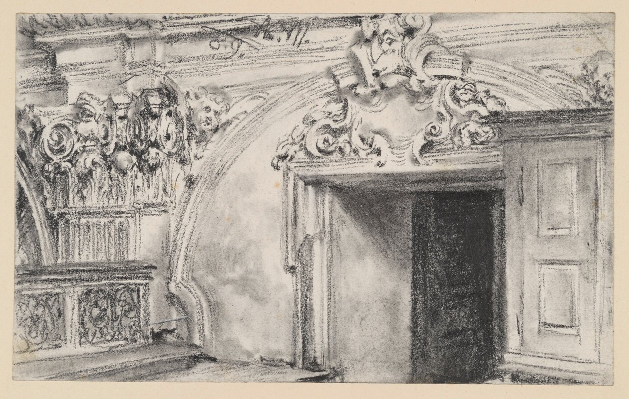 Bovenste deel van de deurwand van een sacristie met houten kast door Adolph Menzel