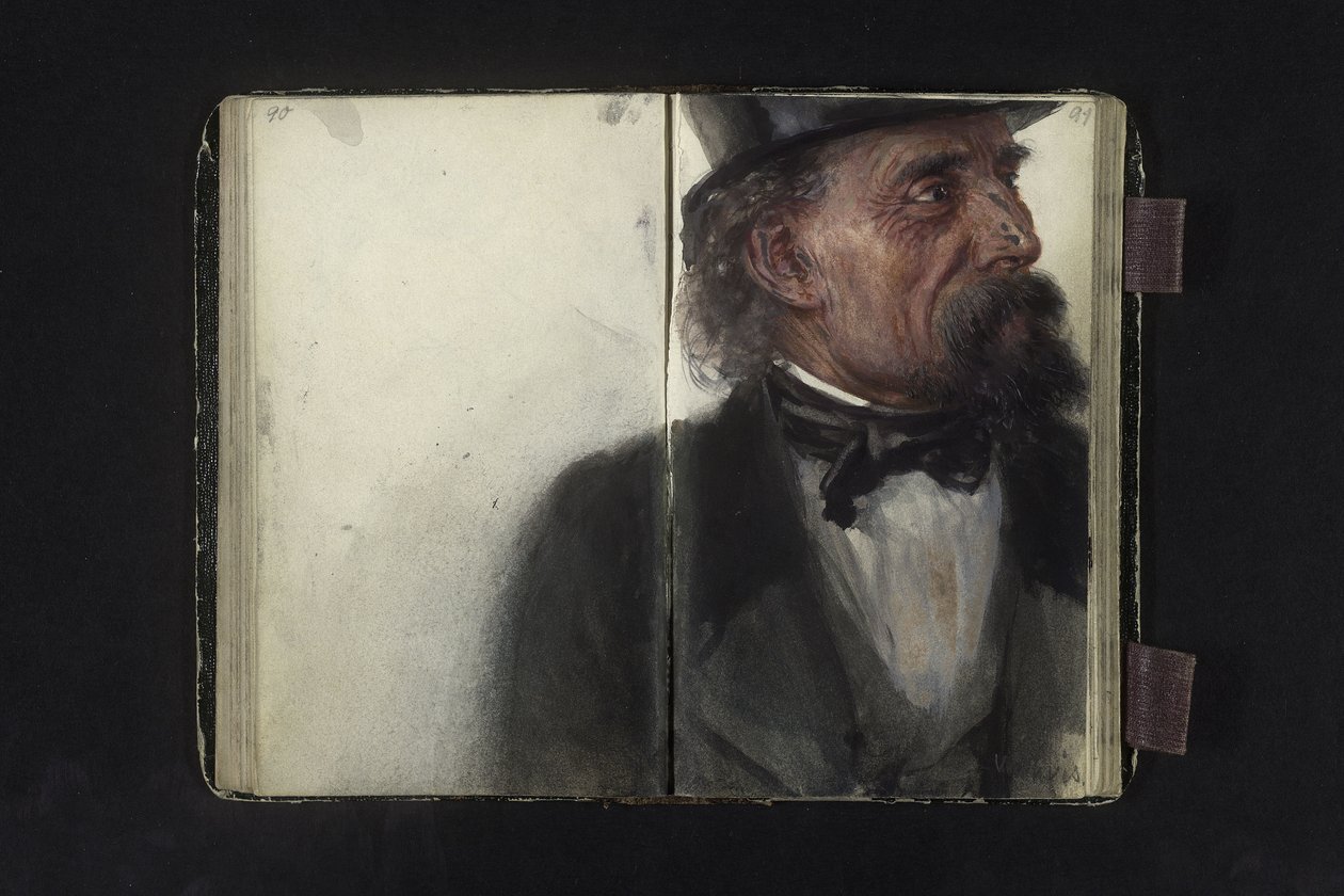 Portret van een man met hoge hoed door Adolph Menzel