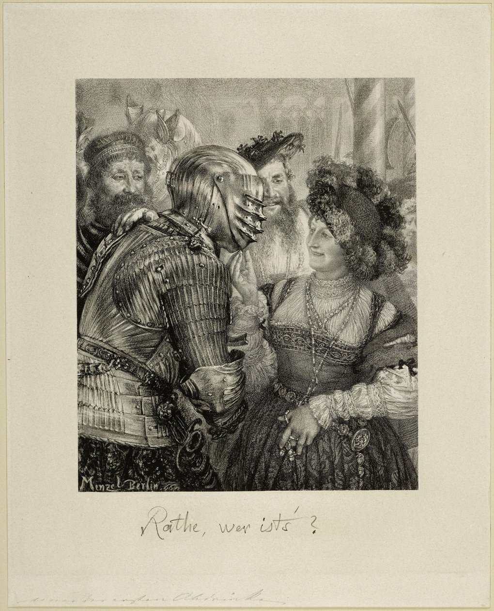 Raad eens, wie is het Scène op een gemaskerd bal in ridderkleding. Voor het „Deutsches Künstleralbum”, jaargang 1867 door Adolph Menzel
