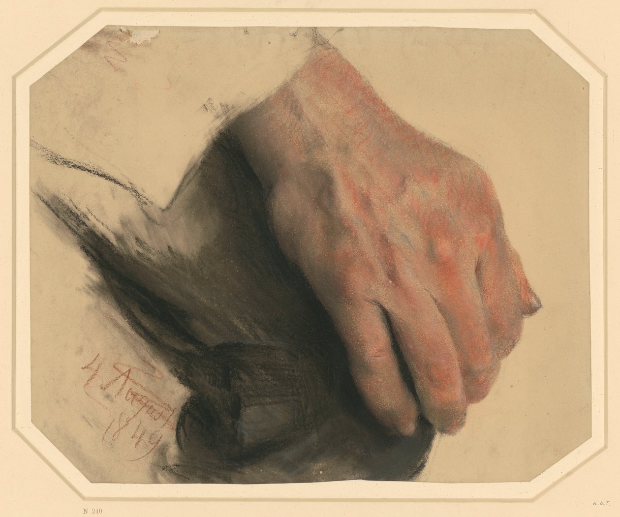 Rechterhand van een man rustend op zijn knie door Adolph Menzel