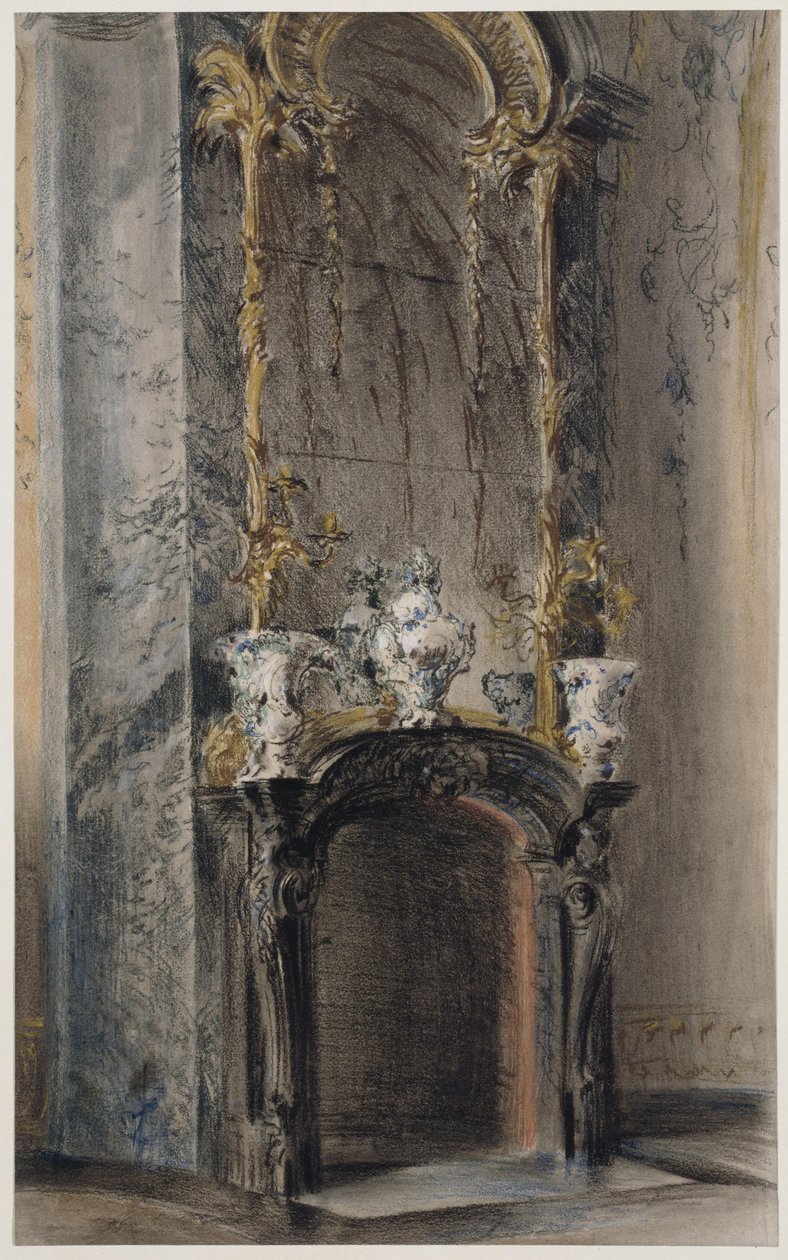 Rococohaard in het Ovale Kabinet in het Nieuwe Paleis in Potsdam door Adolph Menzel