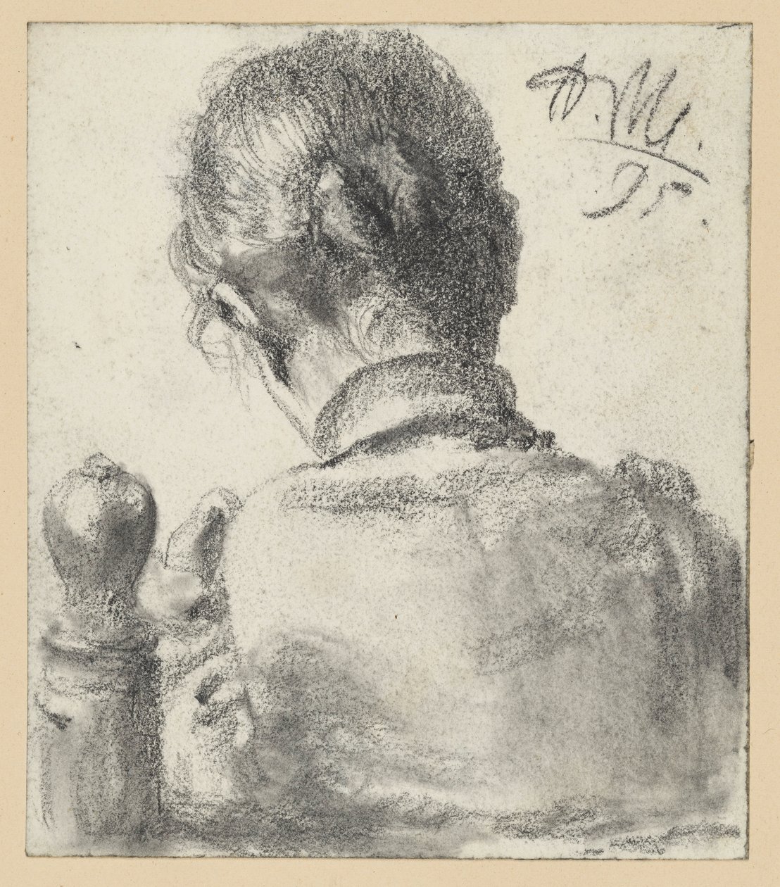 Achterkant van een vrouw die op een stoel zit door Adolph Menzel