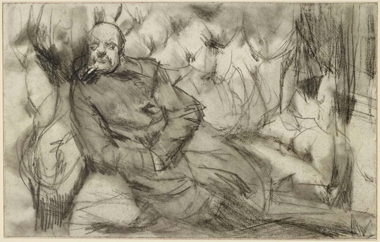 Slapende man in een treincoupé door Adolph Menzel