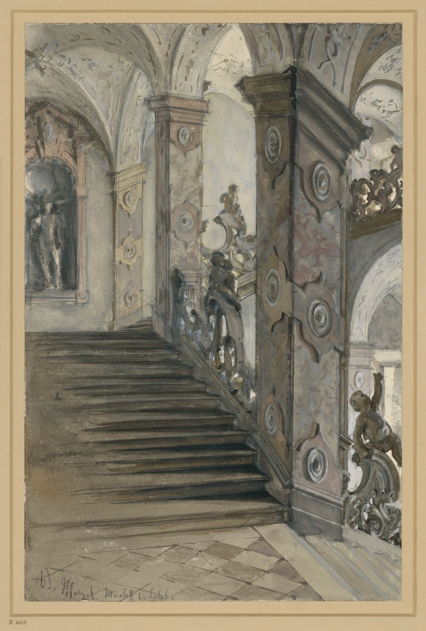 Slot Mirabell, Salzburg, trappenhuis van Lucas von Hildebrandt door Adolph Menzel