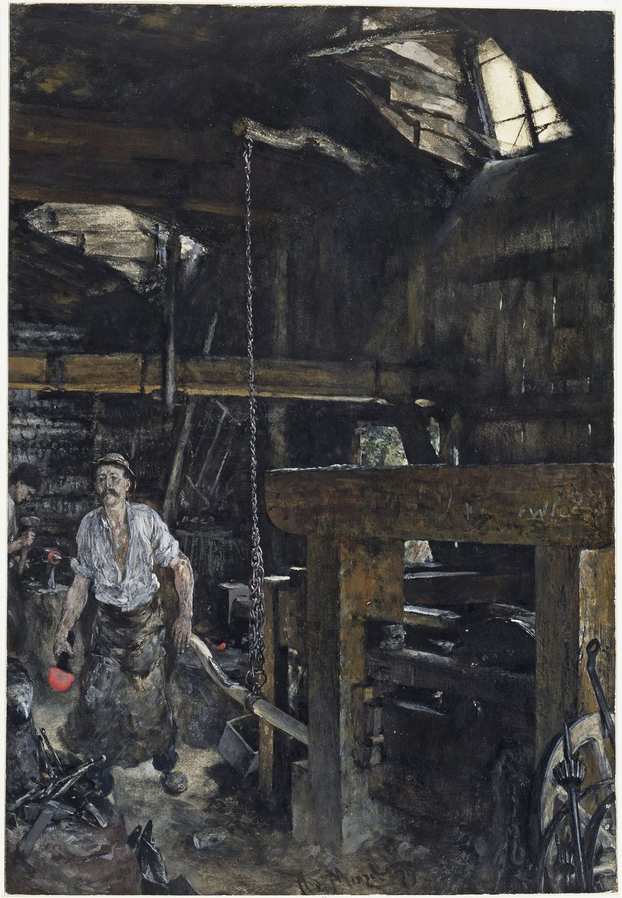 Smederij in Gastein door Adolph Menzel