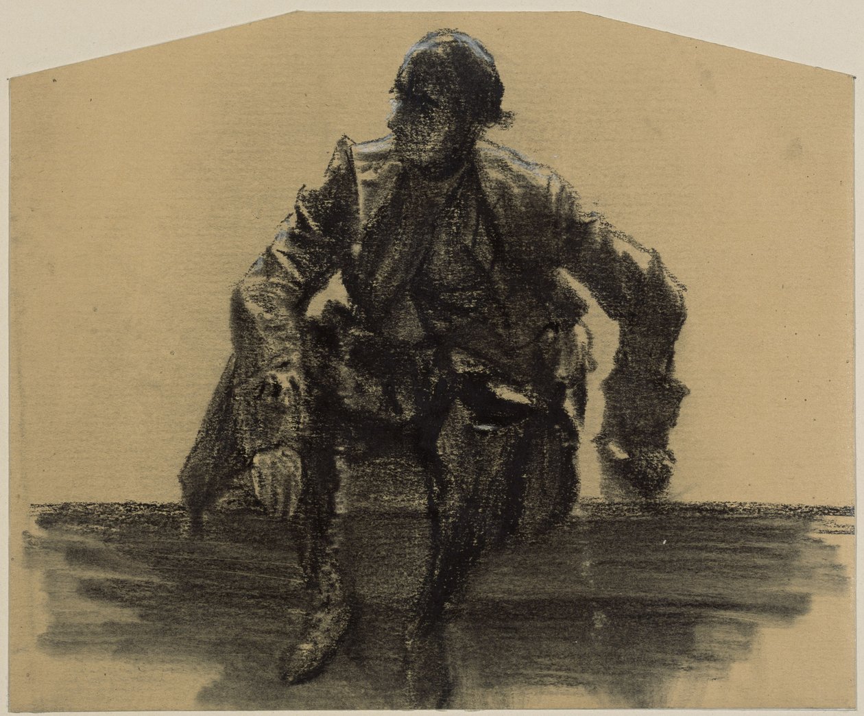 Zittende oude man, in profiel, met de linkerhand op de armleuning door Adolph Menzel