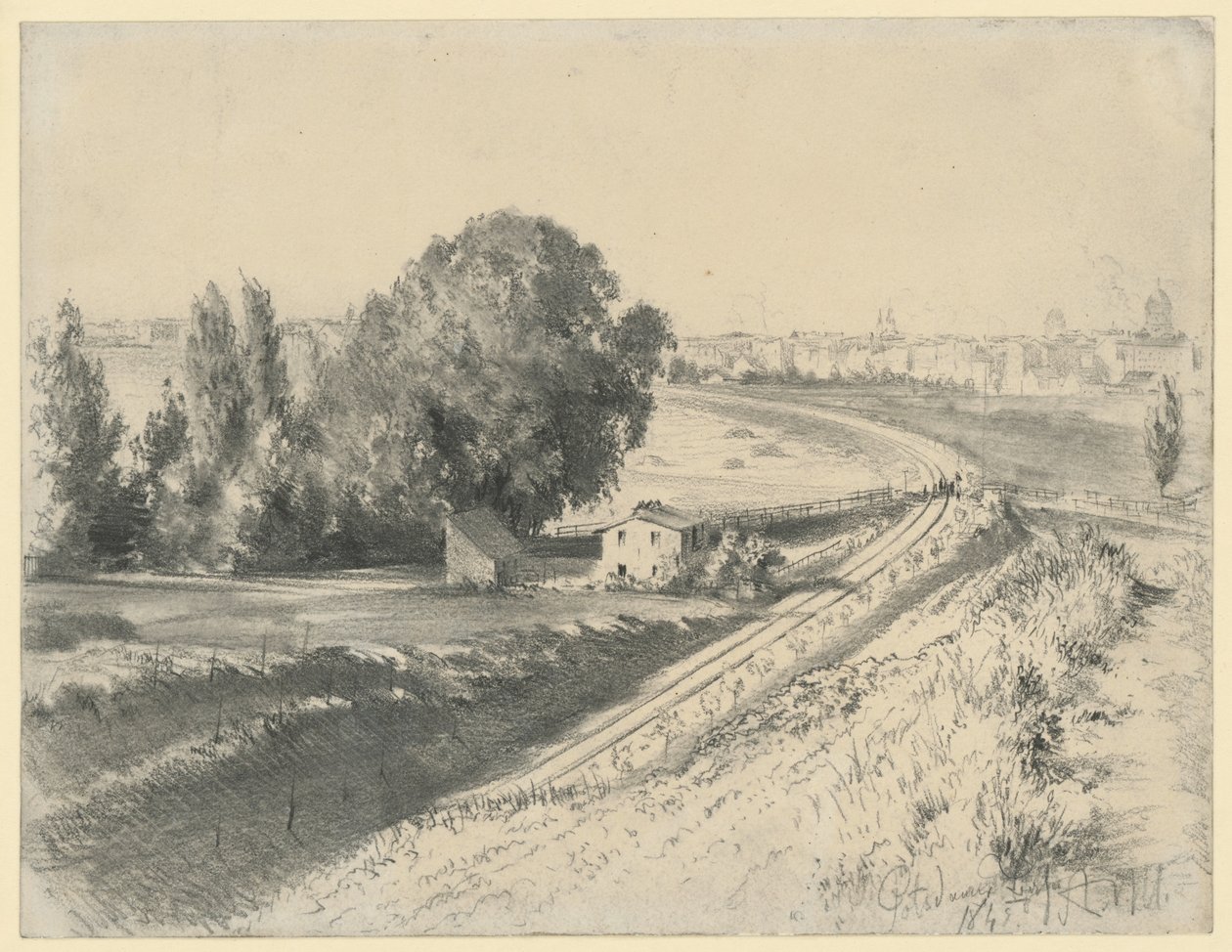 Schets bij de afbeelding „De spoorlijn Berlijn-Potsdam“ door Adolph Menzel