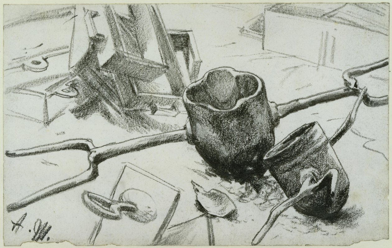 Studie voor „IJzerwalserij. Moderne cyclopen”: gietlepel door Adolph Menzel