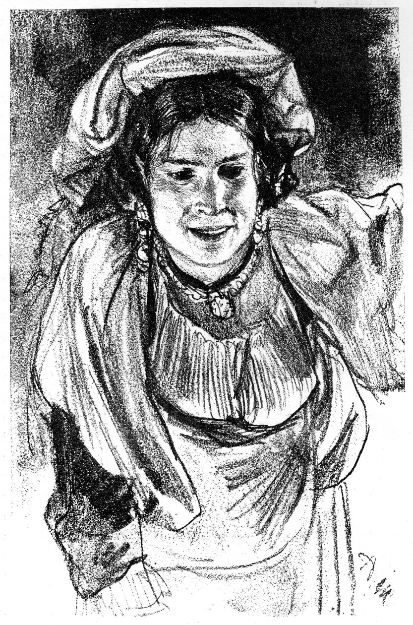 Studie van een Italiaans meisje, ca. 1880-1882 door Adolph Menzel