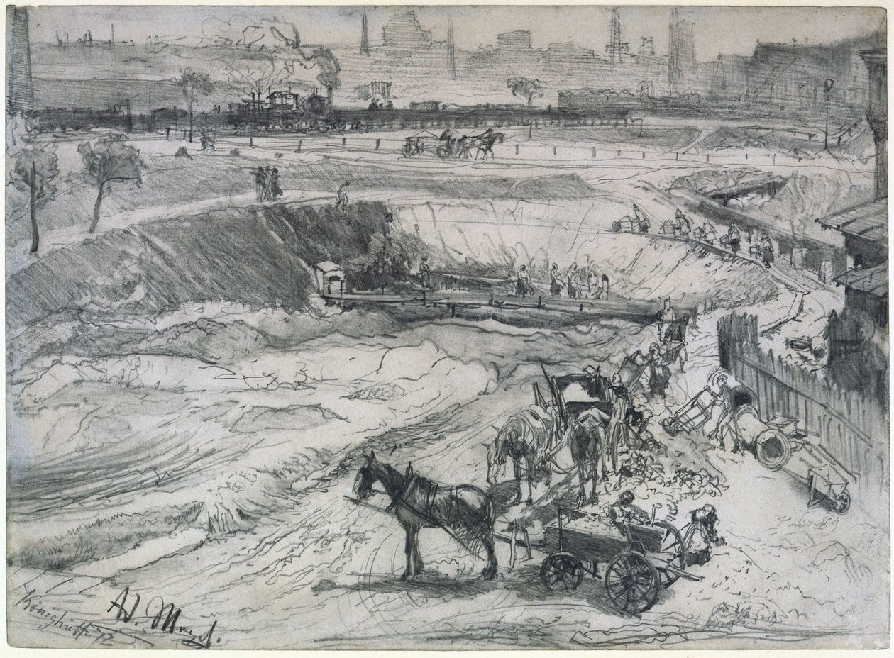 Open mijnbouw in Königshütte door Adolph Menzel