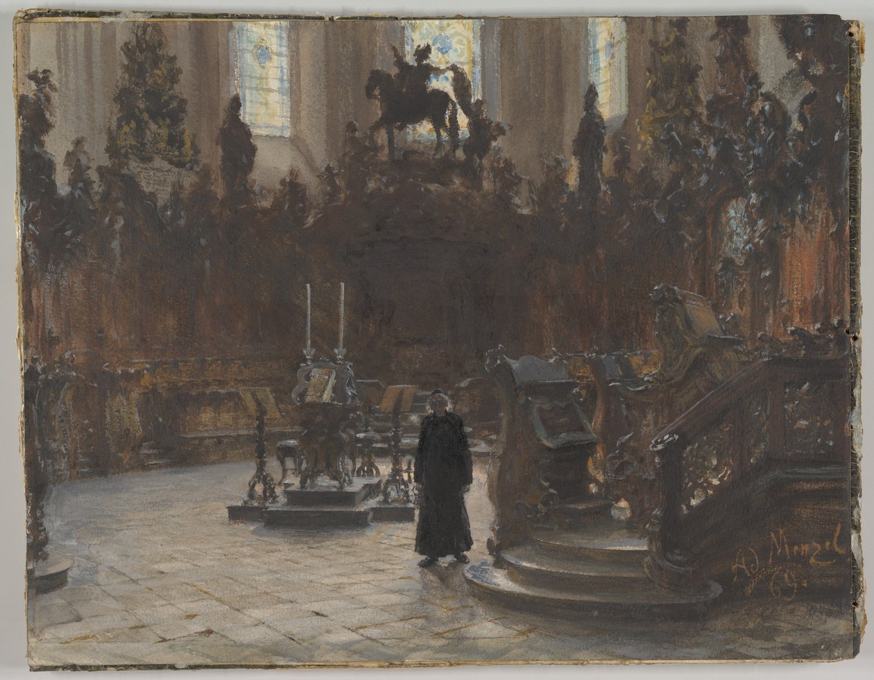 De koorbanken in de kathedraal van Mainz door Adolph Menzel