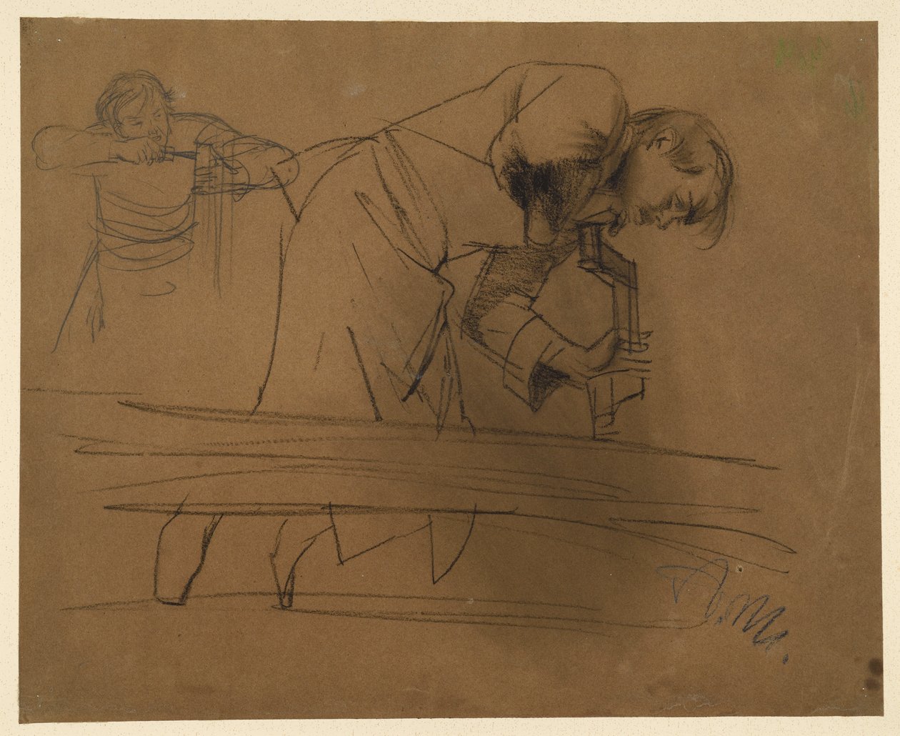 Timmerman werkend met boor en beitel door Adolph Menzel