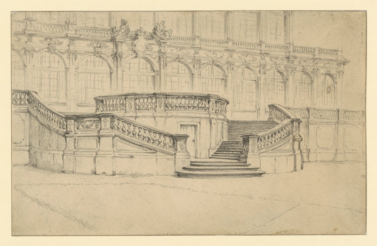 Trappenhuis naar de Wiskundig-Fysische Salon in de Zwinger in Dresden door Adolph Menzel