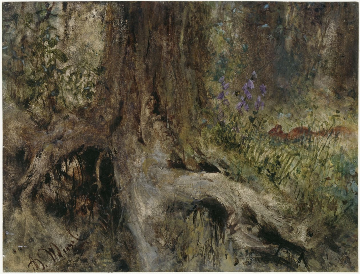 Bosgrond met eekhoorns. Uit het „Kinderalbum“ door Adolph Menzel