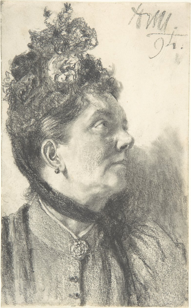 Vrouw met een hoed van geperst fluweel door Adolph Menzel
