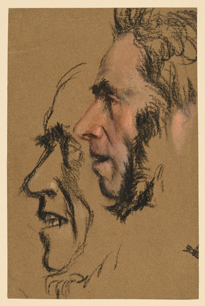 Twee studies van een mannelijk gezicht in profiel naar links door Adolph Menzel